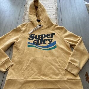 Superdry Yellow Rainbow Graphic Logo Hoodie Women’s Sz 12 Blue Green Spellout